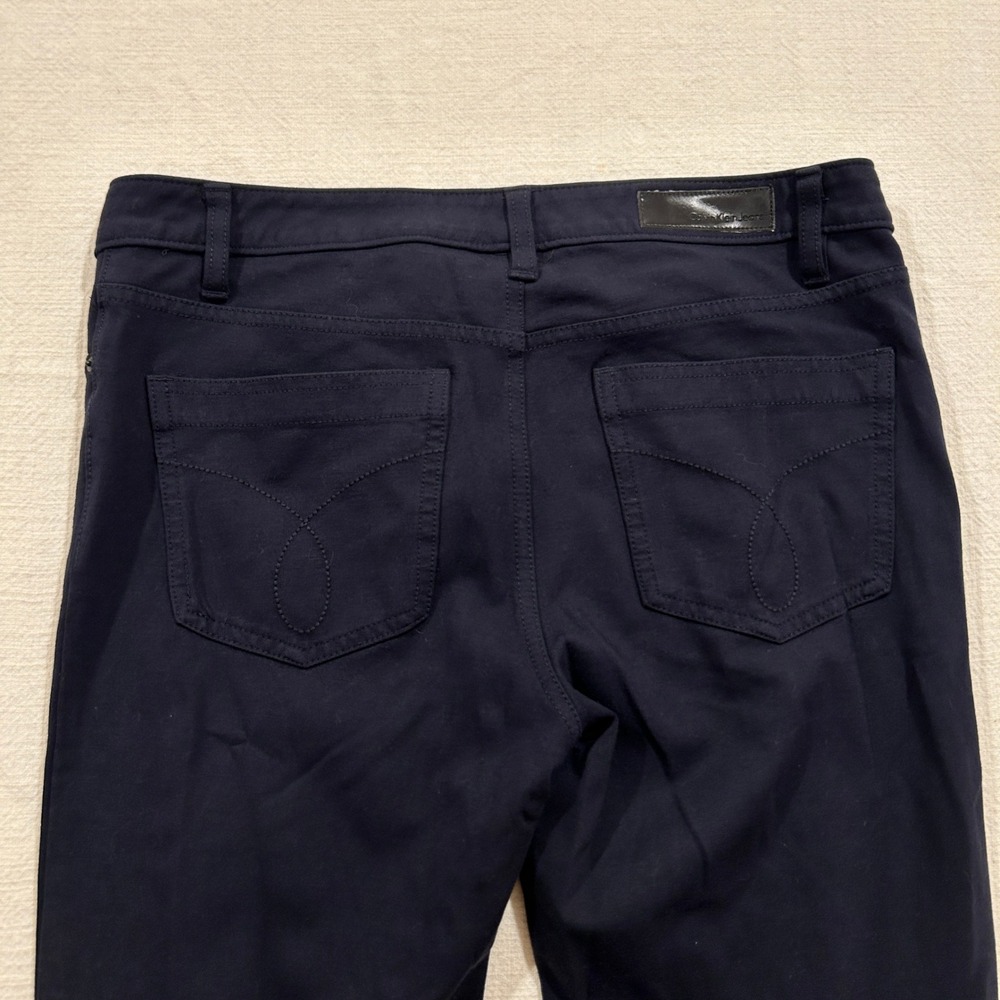 Calvin Klein Jeans Womens Size 8 Navy Blue Skinny Pants Faux Leather Trim - Picture 12 of 14